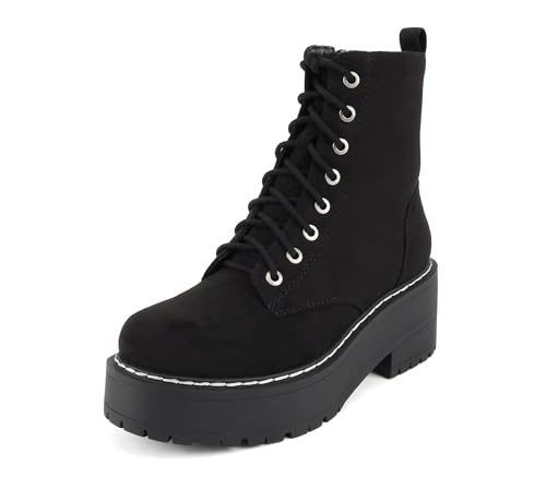 Image of Soda FLING Women Chunky Lug Sole Lace up Fashion Combat Ankle Boot w /Side Zipper