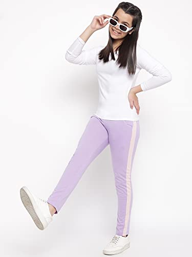 Image of Li'l Tomatoes Girls Cotton Trackpant | Side Stripe Design | Soft & Comfortable Casual Wear | Drawstring Waist | 7-16 Years