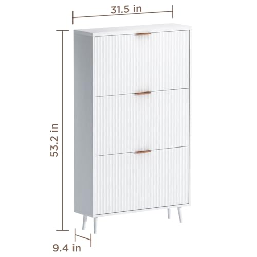 Image of Shoe Cabinet Storage,Modern Freestanding Organizer with 3 Flip Drawers,Narrow Shoe Rack Cabinet for Entryway,White