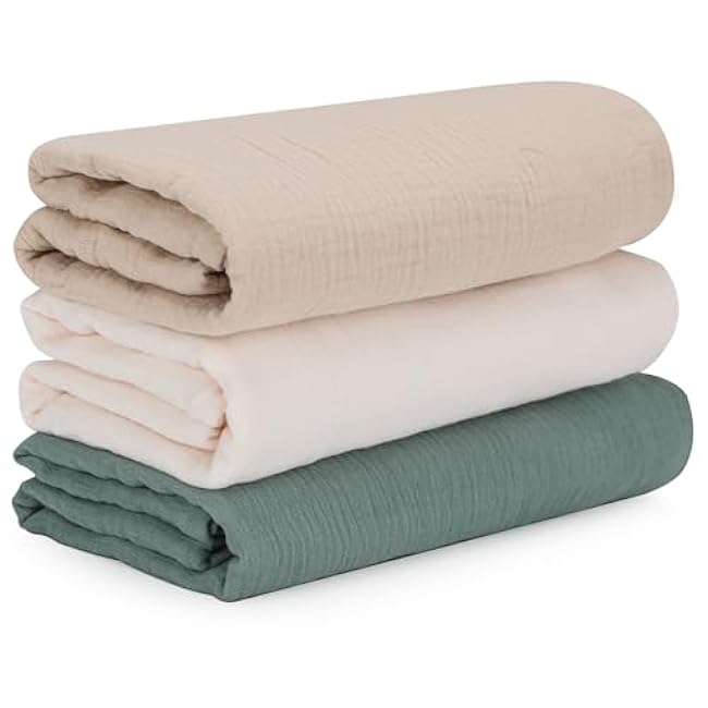 Baby Muslin Swaddle Blankets for Boys and Girls, 3-Pack Soft and Breathable Cotton Swaddles, Large 37 x 49 inches Receiving Blankets, Essentials for Newborns, Unisex 006
