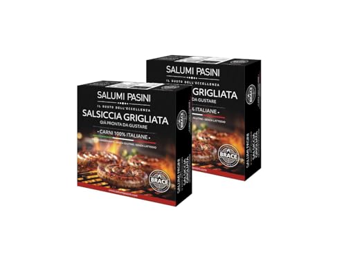 Salsiccia Grigliata Salumi Pasini® Bipack | Pronta in pochi minuti | 100% puro suino italiano | Senza glutine e senza lattosio | 2 confezioni | 2 x 200g | 400g totali