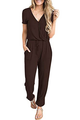 PRETTYGARDEN Jumpsuits for Women Dressy 2025 Summer Casual Short Sleeve Romper Spring Airport Beach Vacation Travel Outfits
