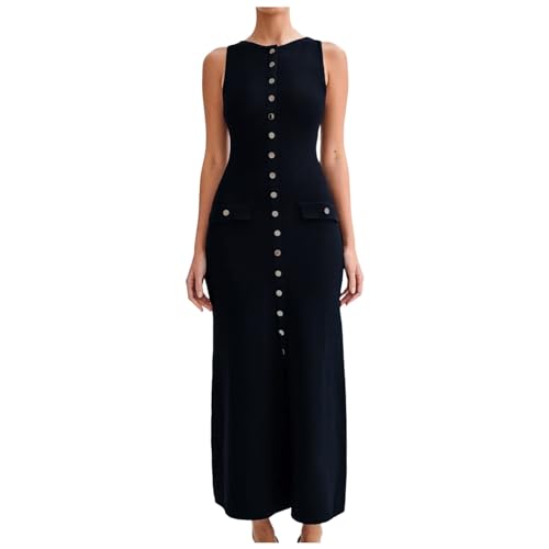 Generisch Vestido tubo mujer elegante para boda, vestido largo de cóctel, vestido de negocios, vestido de invitado de boda, midi con hendidura, vestido de noche, vestido festivo, con botones, vestido