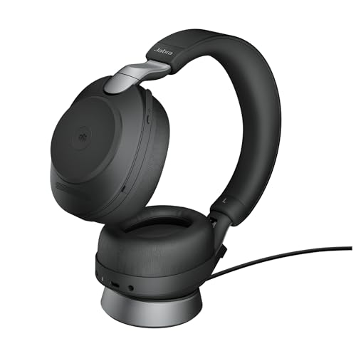Image of Jabra Evolve2 85 Wireless Headset with Charging Stand - Noise Cancelling Microsoft Teams Certified Stereo Headphones with Long-Lasting Battery - USB-C Bluetooth Adapter - Black
