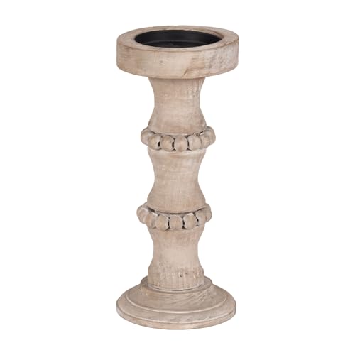 &ndash; Holder For Pillar Candles, Living Room, Console Or Entryway Table, Antique Style Beaded Design With Vintage Candle Holder Home Decor Charm &ndash; 11", Ivory & Tan