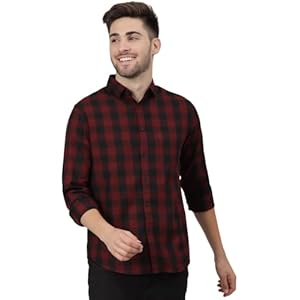 Dennis Lingo Men’s Cotton Box Checkered Slim Fit Casual Shirt with Chest Pocket, Full Sleeve Shirt for Formal & Casual Wear (C441_Maroon, XL)