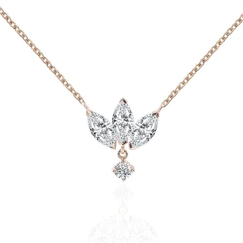 Grewod Collar Mujer Oro 9K Hoja con Moissanita Marquesa Cadena 45cm, Joyas Collar con Colgante con Piedra