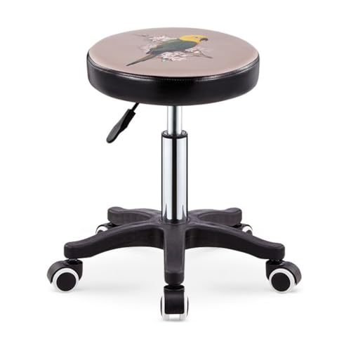Tabouret de salon pivotant à roulettes fluides et hauteur réglable en cuir blanc