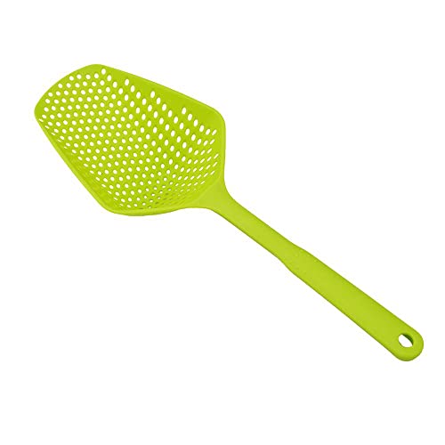 Large Strainer Spoon Long Handle Tool Colander Draining Scoop Pasta Strainer Cooking Kitchen for Spaghetti, Noodles, Veggies 13.5'' Green