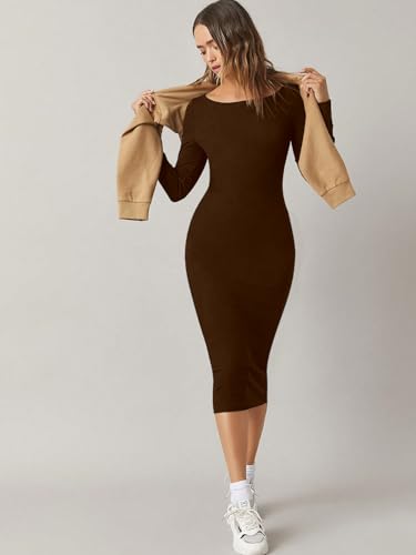 Image of Aahwan Orange Solid Round Neck Solid Bodycon Midi Dress for Women's & Girl's