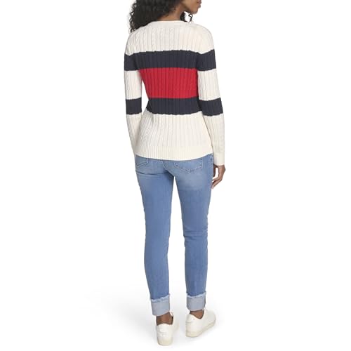 Image of Tommy Hilfiger Women's Cotton Crewneck Cable Sweater