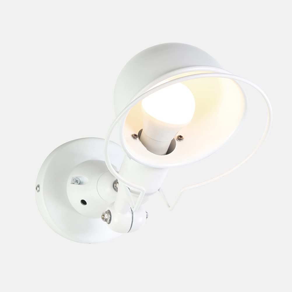 Obrotowa 5W metalowa lampa ścienna wewnętrzna LED, ciepła biel 3000K, styl industrialny retro vintage, idealna do salonu, sypialni, korytarza, schodów, biała, gniazdo: E14