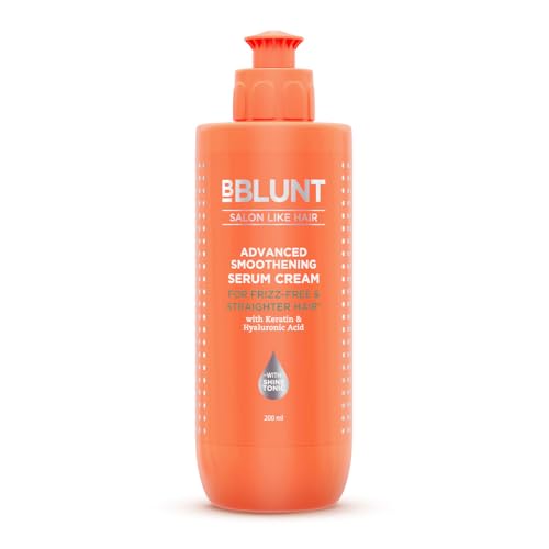BBLUNT Advanced Smoothening Serum Cream with Keratin & Hyaluronic Acid | Makes Hair Frizz-Free & Straight | Deeply Nourishes | Adds Spectacular Shine | 6.76 Fl Oz/200 ml