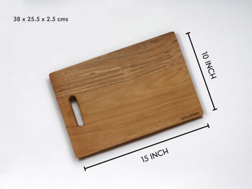 Image of Vesta Homes Wooden Chopping Board, Cutting Board, Serving Tray for Kitchen Vegetables, Fruits & Cheese | Natural Acacia Wood |38 * 25 * 2.5 Cms | Handmade in India