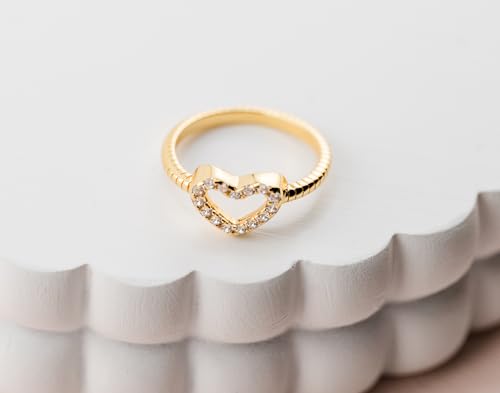 Precious Pieces Sterling Silver or 14K Gold Plated CZ Heart Baby Ring with Rope Band for Toddlers, Little Girls, Stackable or Pinky Ring for Teens and Women4