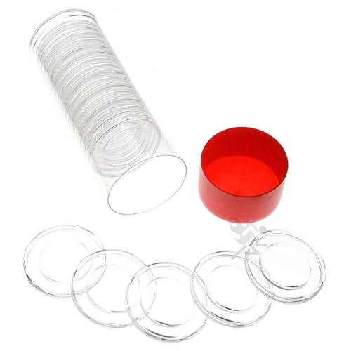 OnFireGuy 20 Capsule Holders H27 Direct Fit & Coin Storage Tube, Coin Capsule Holders for 1/2oz Gold Eagles (Red Cap Lid)
