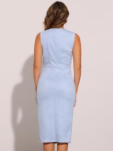 Image of Allegra K Faux Suede Dresses for Women's Sleeveless Crewneck Split Hem Work Office Sheath Dress