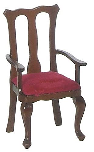 Melody Jane Dollhouse Walnut & Red Queen Ann Carver Chair Miniature Dining Room Furniture