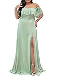 Ever-Pretty Women's Chiffon Plus Size Ruffle Sleeve A-line Leg Slit Formal Dresses for Evening Party Mint Green US16