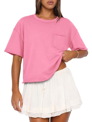 Image of ATHMILE Womens Crop Tops Workout Shirts Gym Oversized Spring Summer Basic Tees Short Sleeve Casual Loose Drop Shoulder 2026