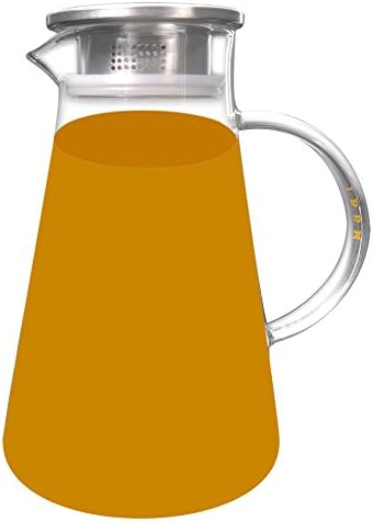 60 OZ Super Large Heat Resistant Glass Beverage Pitcher with Stainless Steel Lid - Borosilicate Water Carafe with Spout and Handle – Perfect for Homemade Juice & Iced Tea by IBBM