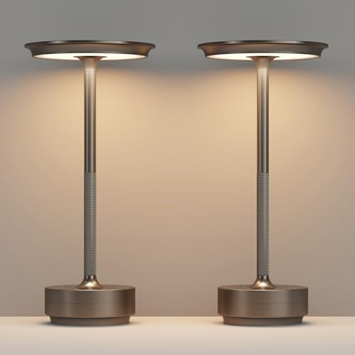 FDIDC 2 Pack Cordless Table Lamps Rechargeable, Portable 5000mAh LED Table Light, 3 Color Stepless Dimming Battery Powered Table Lamp for Bedroom/Home/Restaurant/Outdoor.(Cafe) by FDIDC - Used condition - US$59.49