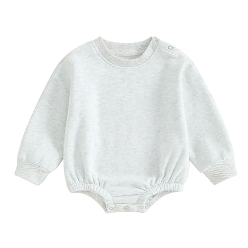 Gueuusu Newborn Warm Sweatshirt Romper Baby Boy Girl Solid Crewneck Long Sleeve Fleece Sweater Bodysuit Thick Winter Clothes