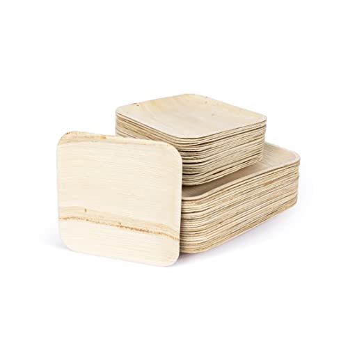 Better Than Bamboo 25 7" + 25 10" Disposable Square Palm Leaf Plates (50 Plates) Or Wood Plates. Heavy Duty, 100% Compostable & Biodegradable Eco Friendly Party Plates (7 Inch And 10 Inch) #TOP8