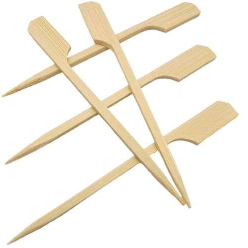 Bonsucee 7 inch Bamboo Paddle Skewers Picks,Grilling, Fruit Kebobs, Kitchen, Barbecue, Chocolate Fountains, Wood Flat Skewers, Optional size 3.5''/ 4.7''/ 7''/ 10''(100PCS/Pack), Yellow Paddle