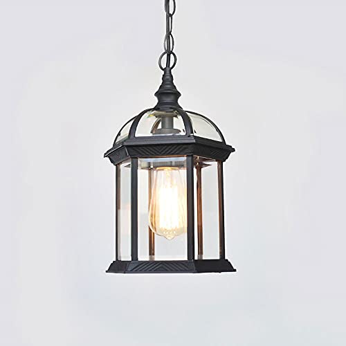 Lámpara colgante para exteriores retro negro IP23 altura ajustable E27 de aluminio y vidrio
