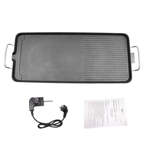 Elektrische tafelgrill, 1500 W, 220 V, met anti-aanbaklaag, elektrische grill met 5 temperatuurstanden voor buiten, tuin en reizen (68 x 28 x 7 cm)