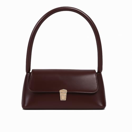 Bolsa Baguete Feminina Couro Sintético – Moda Retrô Elegante com Alça Curta e Fecho Dourado (Marrom)
