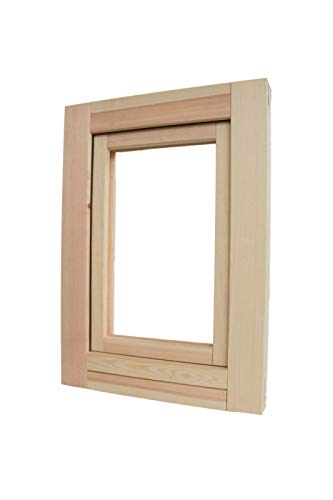 Nuova Arredo Holzfenster cm L 50 x 70 H – Doppelglas – Griff – gebeizt – zu behandeln: Imprägnierung/Lackierung – in jeder Farbe