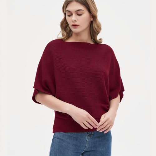 Image of EDSTAR Women Dolman Batwing Sleeves Knitted Sweaters Winter Boat Neck Pullovers Tops