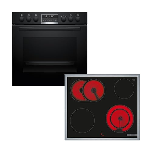 Bosch Einbauherd-Set HND671LS67, Serie 6 Einbau-Herd 60 cm, Pyrolyse-Selbstreinigung und Backwagen HEB578BB3, Serie 4 Elektro-Kochfeld 60 cm mit Bräterzone, Herdgesteuert, Made in Germany NKN645GA2E