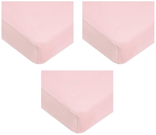 Image of TL Care Fitted Crib Sheet 28 inch x 52 inch, Soft Breathable Neutral 100% Cotton Jersey Sheet, Pink, for Boys and Girls, Fits Crib and Toddler Bed mattresses (Pack of 3)