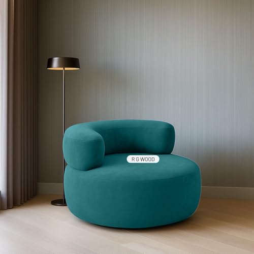 Image of Modern Round Accent Chair, Teal Bookley Fabric, High Density Foam Cushion, Pinewood Frame, Contemporary Style for Living Room Bedroom Office, 36 inchx36 inchx24 (Teal Blue)