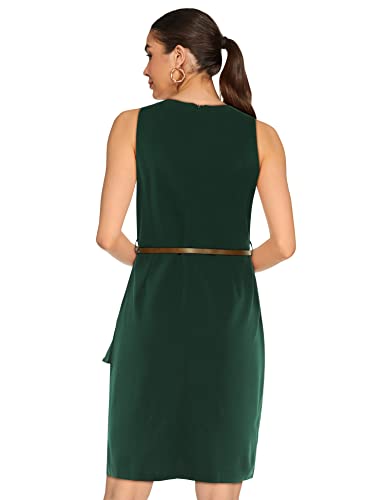 Image of FabAlley Department233 Poly Lycra Regular Green Ruffled Bodycon Dress with Tan Belt