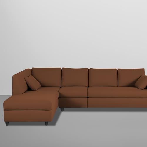 Image of Florian LHS 6 Seater L Shape Sofa Set for Living Room (Brown Fabric) Premium Fabric Sofa