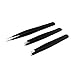 AAProTools Eyebrow Tweezer Set,3 Pcs Premium Stainless Steel Eyebrow Tweezers with Pouch,Tweezers Set with Slant, Straight and Pointed Tips - Precision Calibrated - (Black Coated)