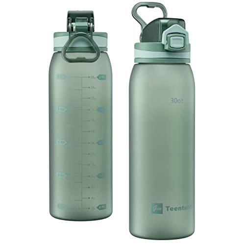 Teentumn Time Marker Water Bottle 30 oz with Push Button Motivational Measurement Marker, Reusable Tritan Plastic Water Jug for Workout Sport Travel Water Tracker (Pack of 1)