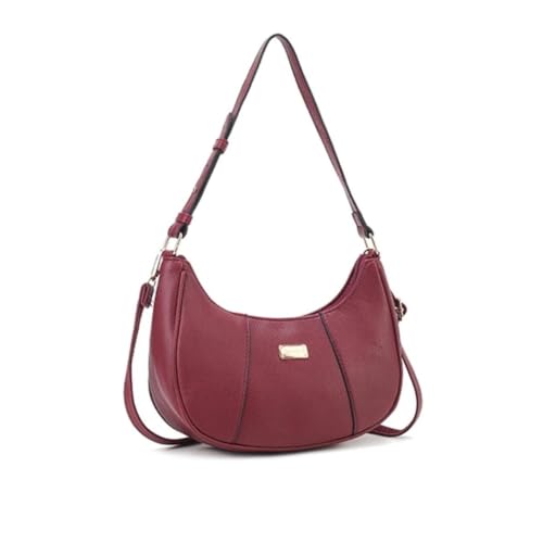 Bolsa baguete meia-lua feminina, bolsa de couro (Vermelho)