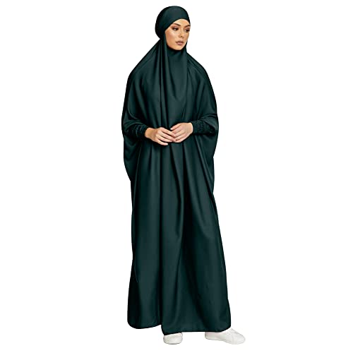 Odizli Vêtements de prière Abaya Femme Manches Longues Islamique Musulman Robe Arabe Turque Robe Ramadan Longue Prière, vert olive, L