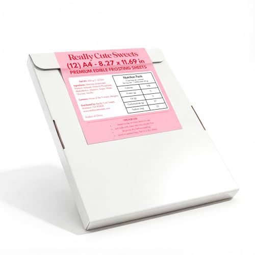 A4 Edible Frosting Sheets for Edible Printers by Really Cute Sweets - 12-Sheet Pack Premium Edible Image Paper for Edible Printer Paper - Edible Paper for Cakes, Cookies, and Photo Decoration - Edible Icing Sheets 8.3 x 11.7'