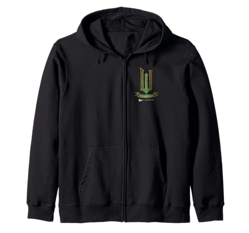 Wicked Movie Logo Elphaba Green And Gold Broom Zip Hoodie