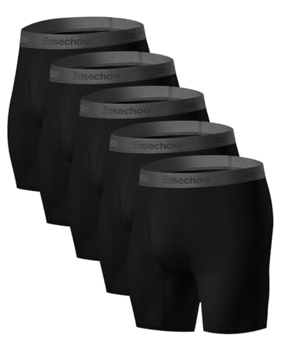 5 Pack Men's Underwear,Rayon Made from Bamboo Cool Boxer Briefs,Ultra Soft,Breathable,No Riding Up Long Leg