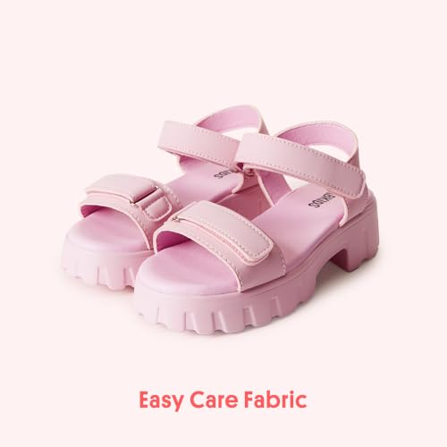 Image of FabKids Girl's Flat Sandals Comfort Adjustable Double Strap Slip on Leather Footbed Sandals for Toddler Little Kid Big Kid
