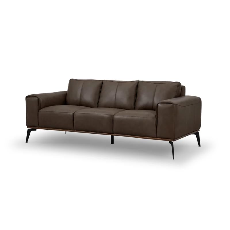 Image of LEGACY OF COMFORT Conley 86'' Leather 3 Seater Sofa Three Seater Lounger for Living Room Offices Hotels (Brown, Three Seater)