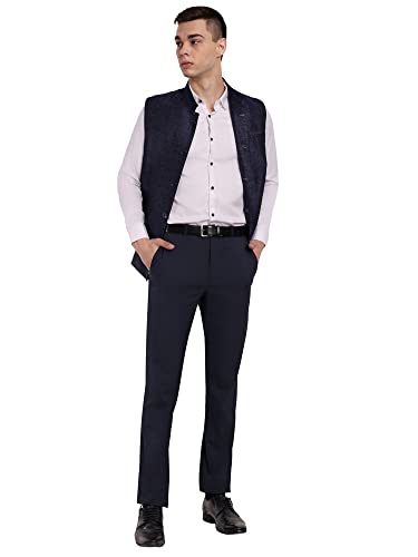 Image of SKAVIJ Mens Embellished Ethnic Wear Nehru Jacket Floral Printed Formal Waistcoat Regular Fit (X-Large,Blue)