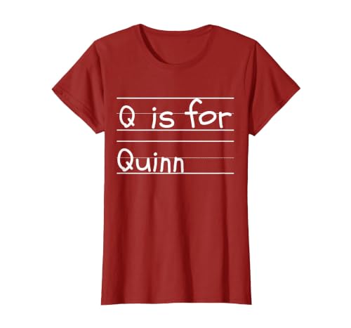 Personalized Q is for Quinn Name Student Kindergarten T-Shirt, Women, Cranberry Red, X-Large